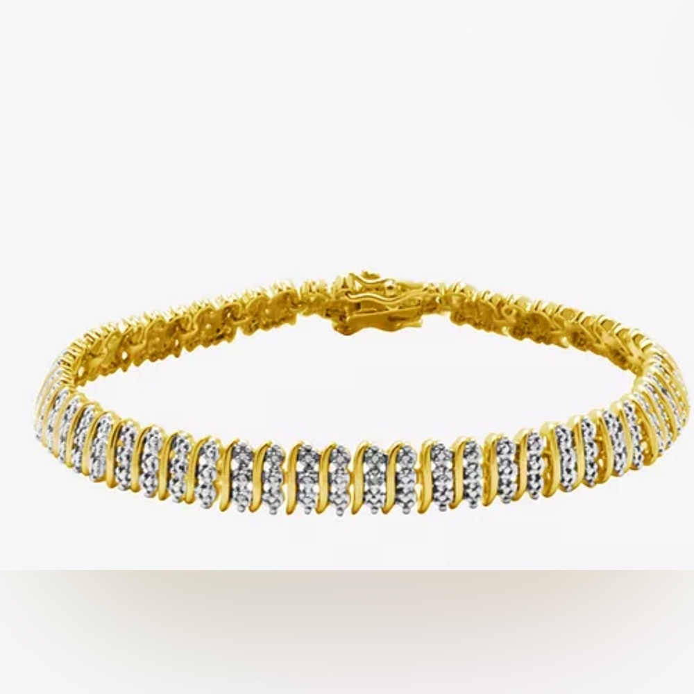 🎲Name a Price-Sparkle Allure Diamond Accent 14K Gold Over Bronze Tennis Bracelet